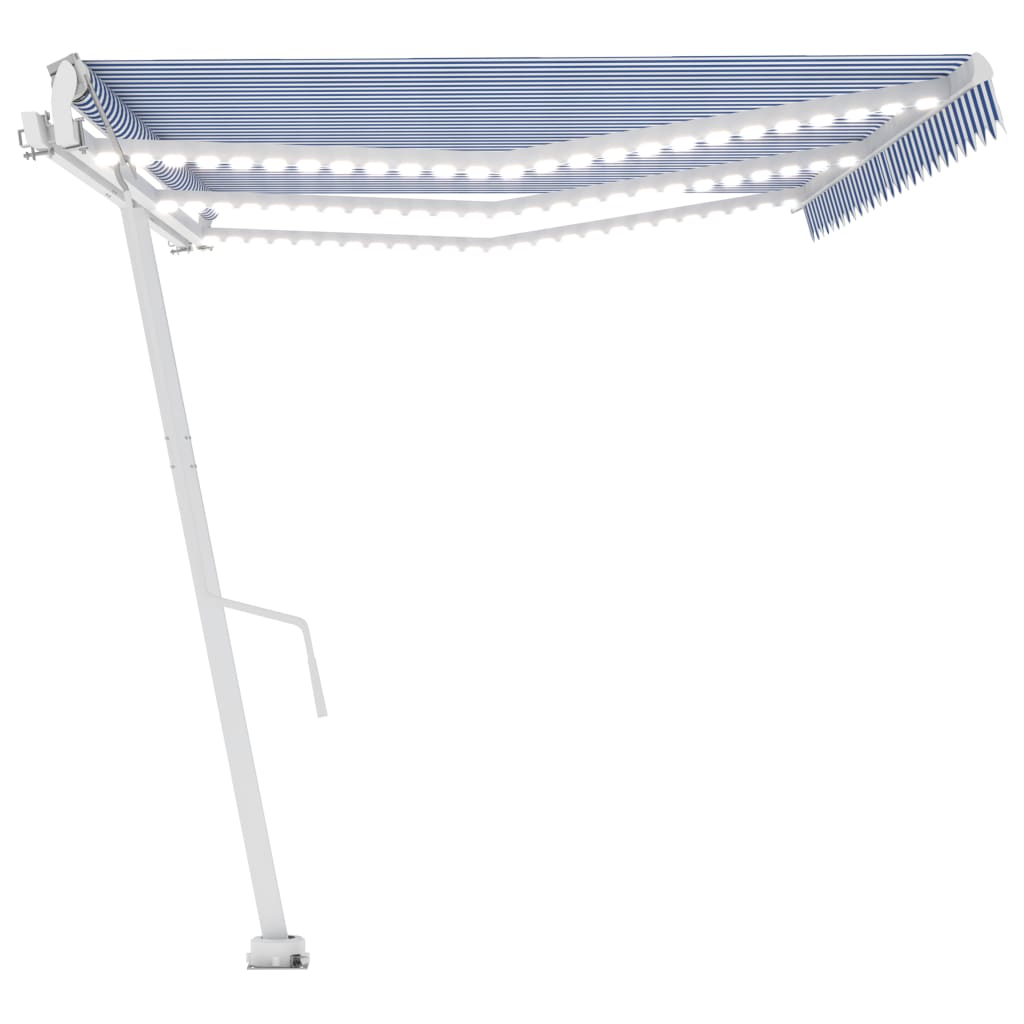 Auvent automatique capteur de vent/LED 600x300 cm Bleu et blanc