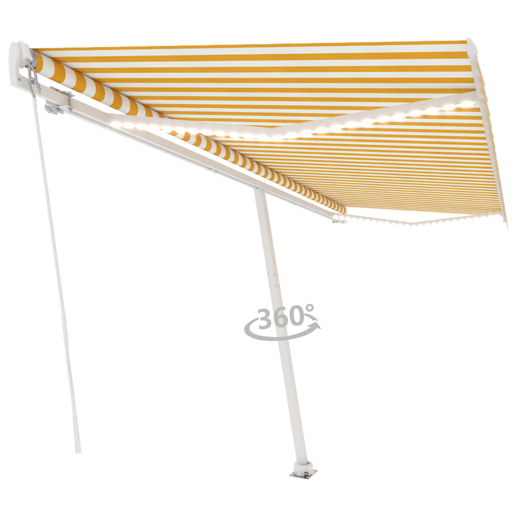 Manual retractable awning with LED 500x350 cm Yellow and white