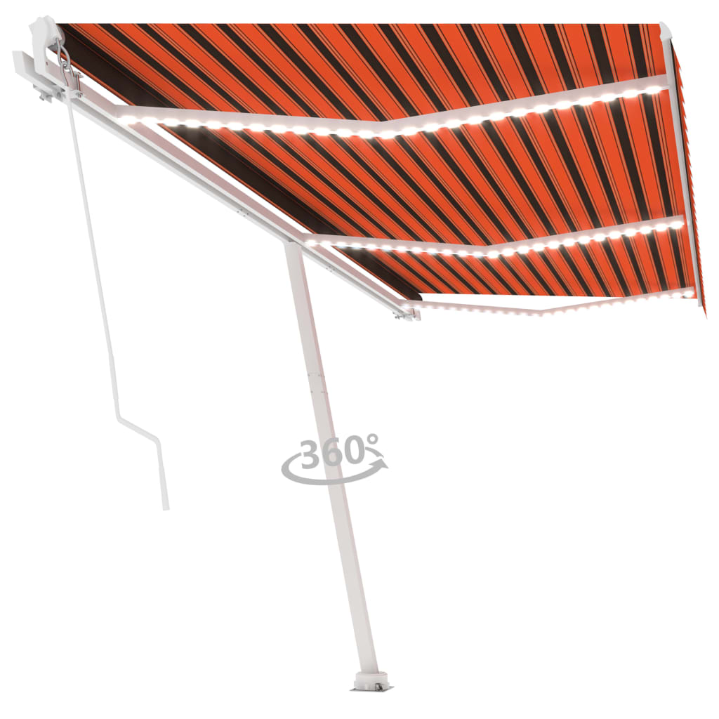 Einziehbare manuelle Markise mit LED 600x350 cm Orange und Braun