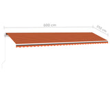 Einziehbare manuelle Markise mit LED 600x350 cm Orange und Braun