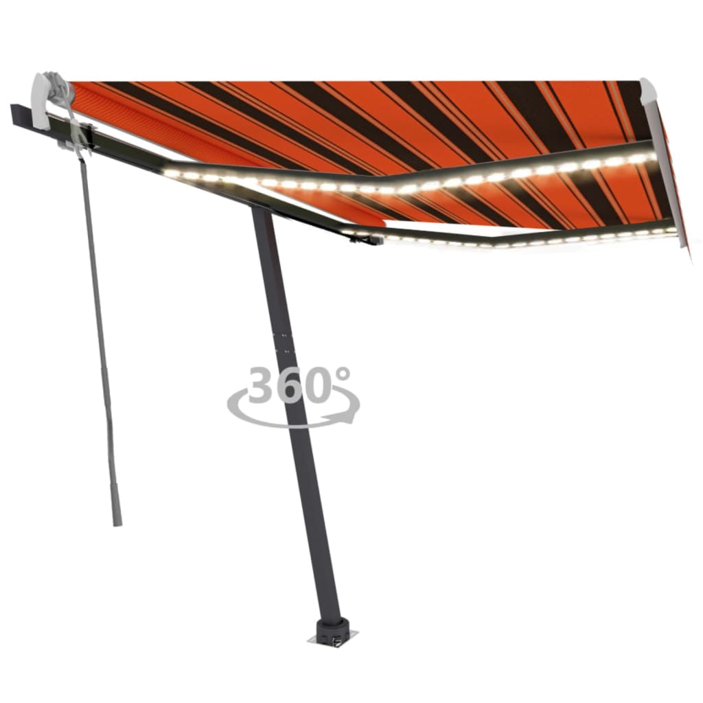 Einziehbare manuelle Markise mit LED 300x250 cm Orange und Braun