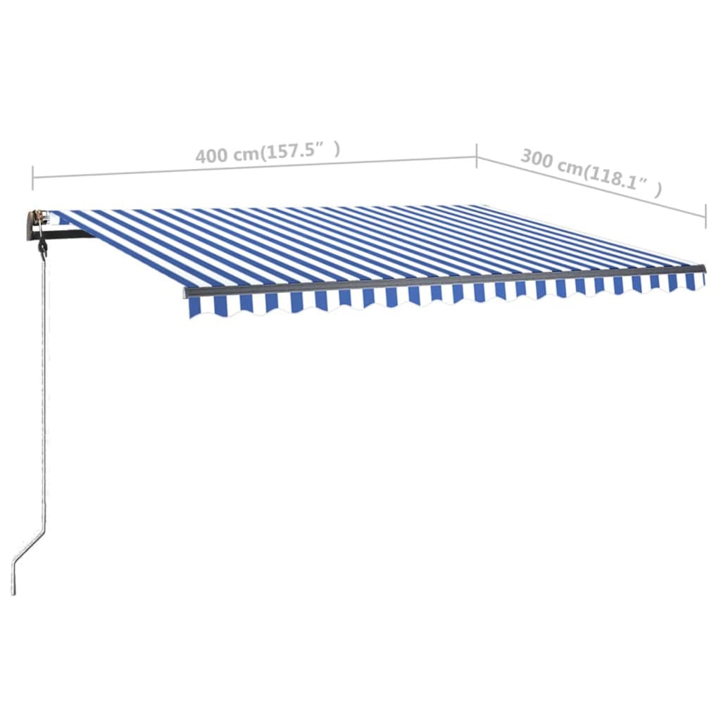 Manuell einziehbare Markise zu Fuß 400x300 cm Blau und Weiß