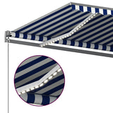 Auvent automatique capteur de vent/LED 400x300 cm Bleu et blanc