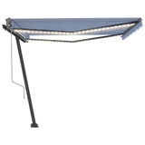 Auvent automatique capteur de vent/LED 450x300 cm Bleu et blanc