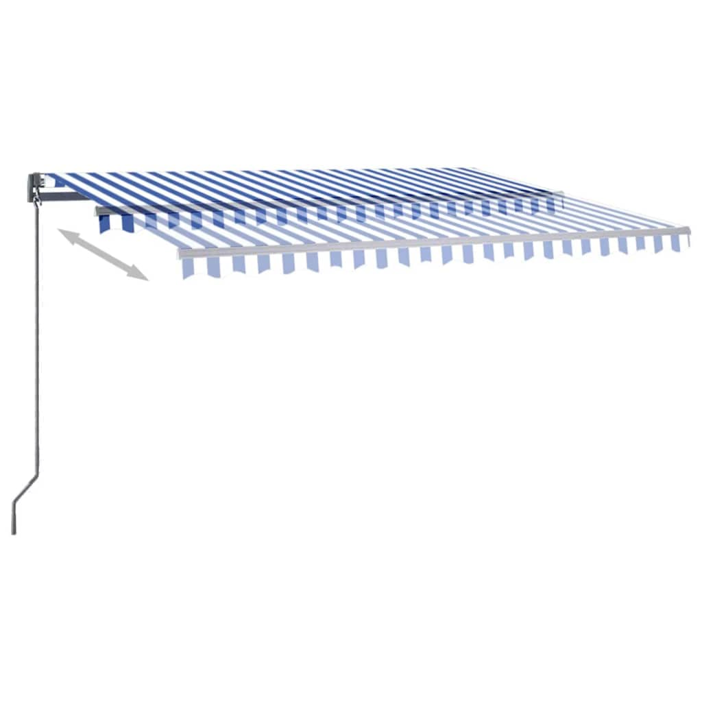 Auvent automatique capteur de vent/LED 450x300 cm Bleu et blanc