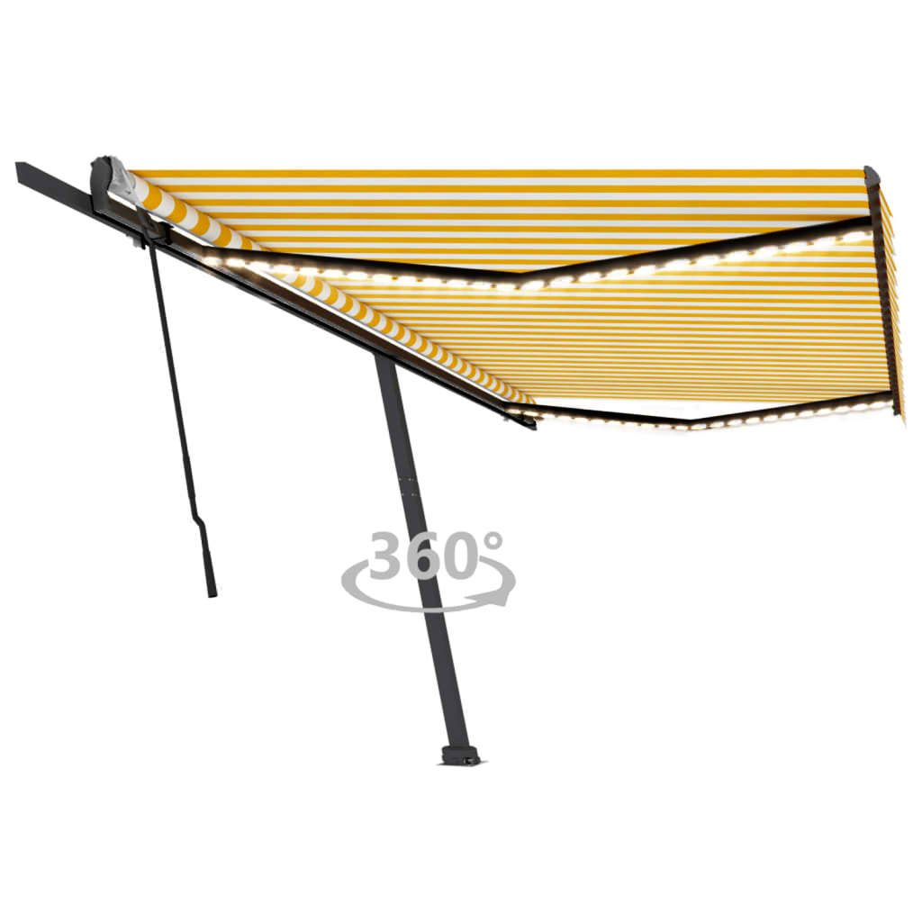 Manual retractable awning with LED 500x300 cm Yellow and white