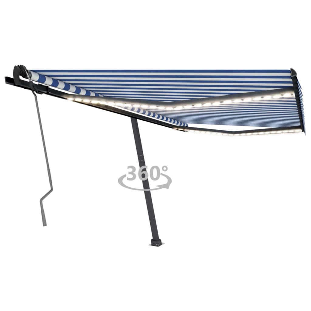 Manual retractable awning with LED 400x350 cm Blue and white