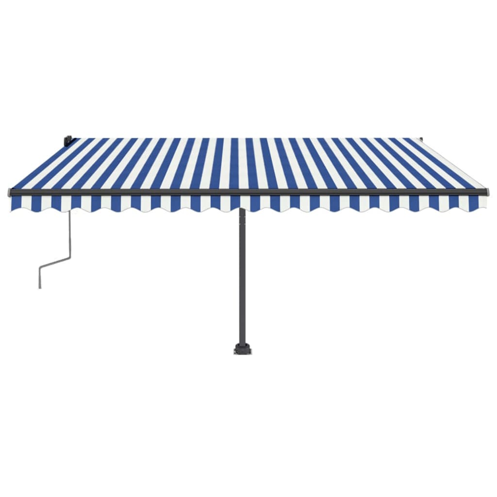 Manual retractable awning with LED 400x350 cm Blue and white