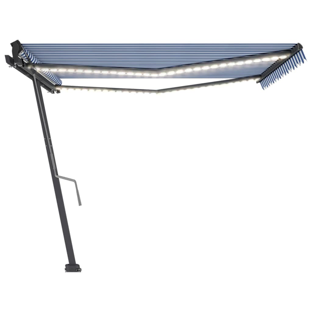 Manual retractable awning with LED 400x350 cm Blue and white