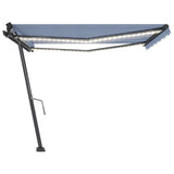 Manual retractable awning with LED 400x350 cm Blue and white