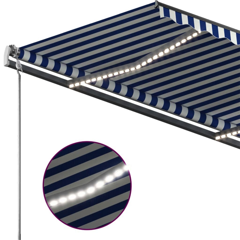 Manual retractable awning with LED 400x350 cm Blue and white