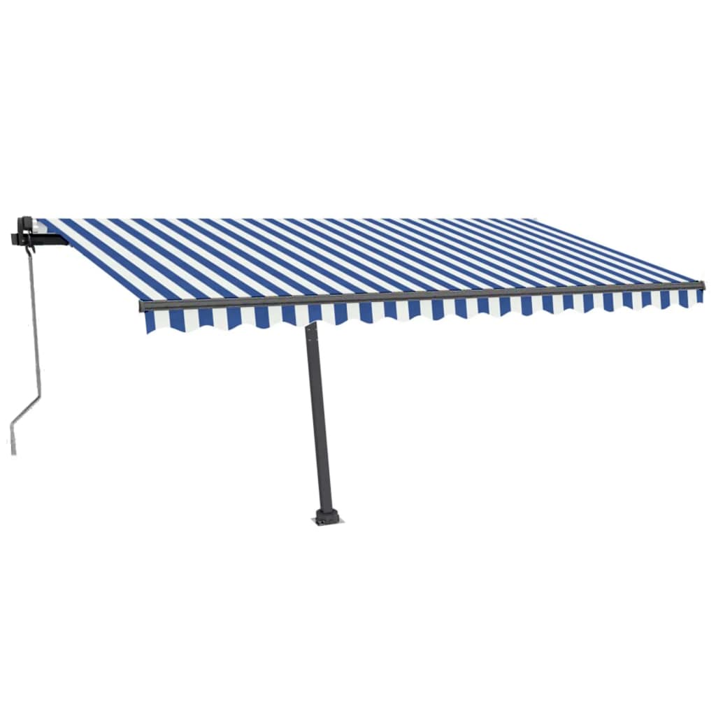 Auvent automatique capteur de vent/LED 400x350 cm Bleu et blanc