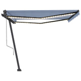 Auvent automatique capteur de vent/LED 400x350 cm Bleu et blanc