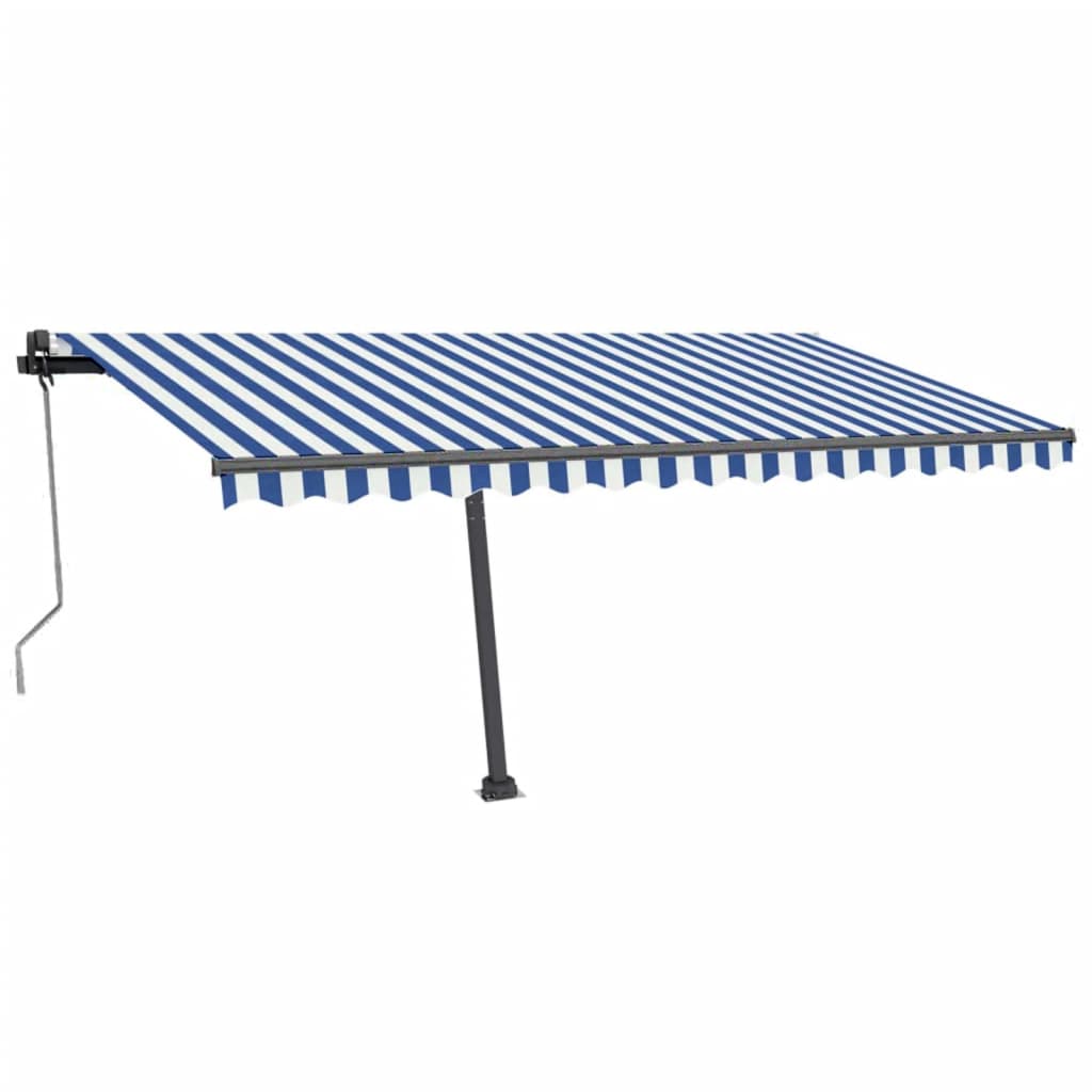 Auvent automatique capteur de vent LED 450x350 cm Bleu et blanc