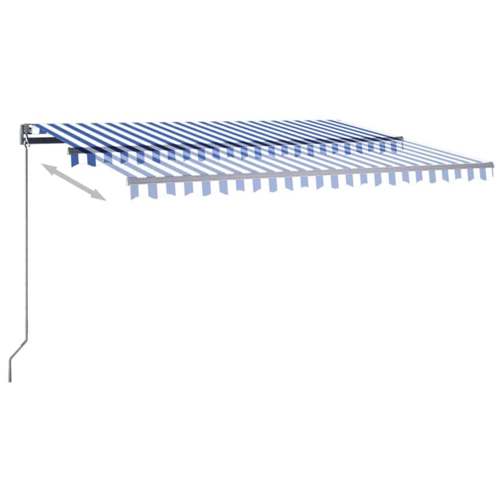 Auvent automatique capteur de vent LED 450x350 cm Bleu et blanc