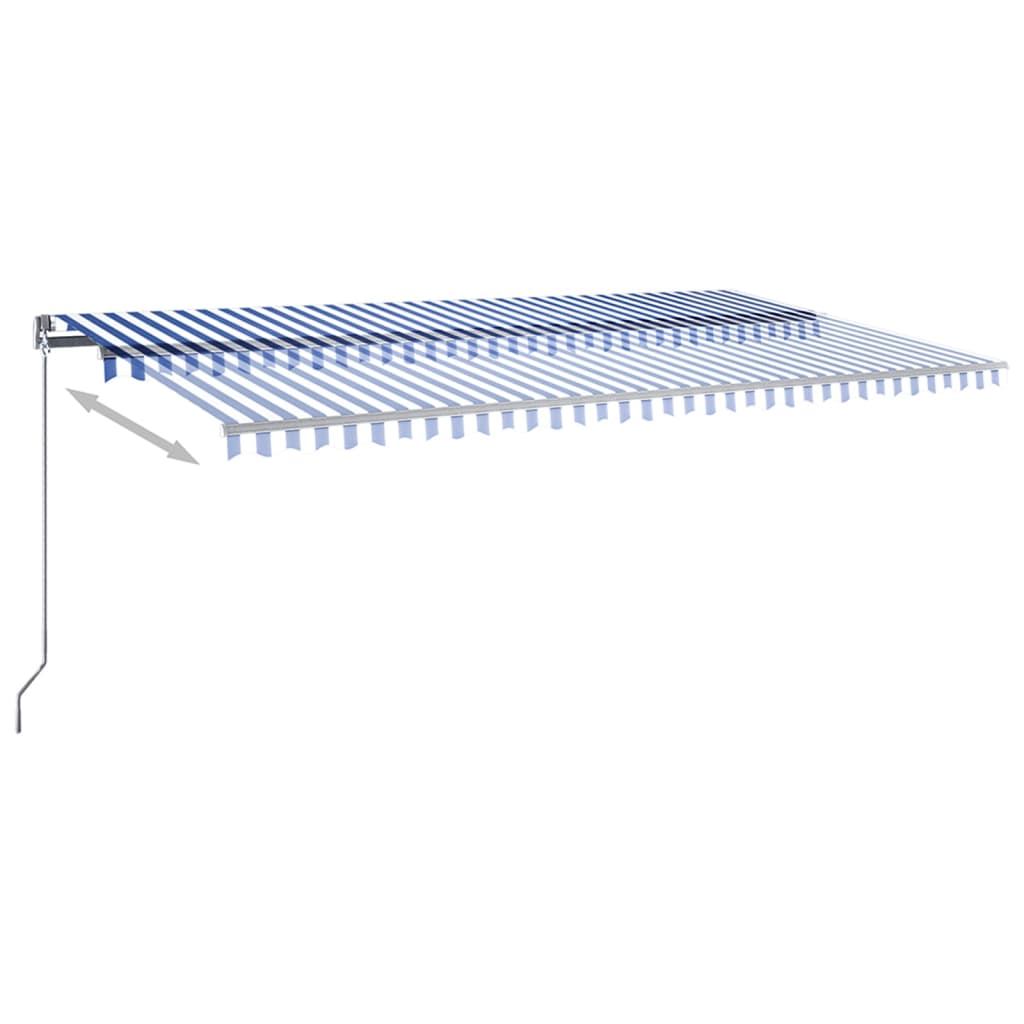 Auvent automatique capteur de vent LED 600x350 cm Bleu et blanc