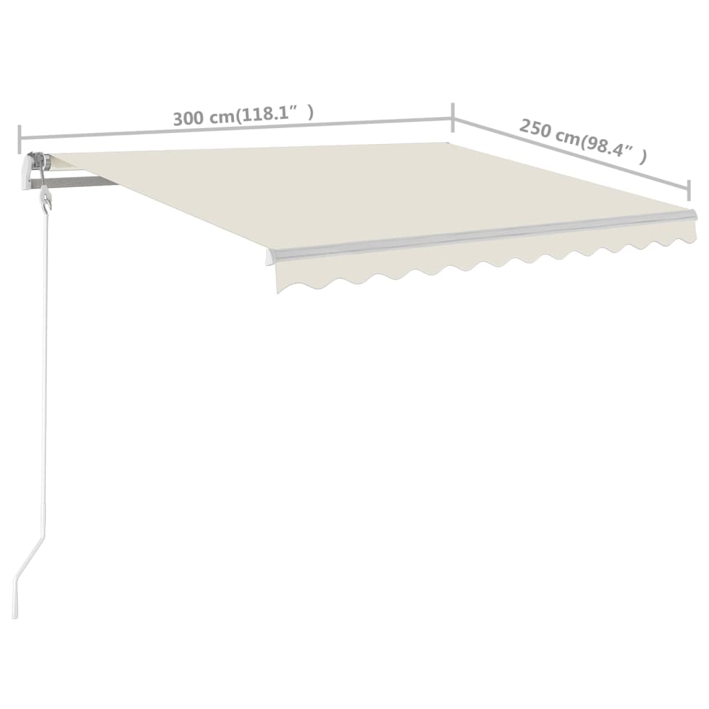 Manuell einziehbare Markise mit Stangen 3x2,5 m Creme