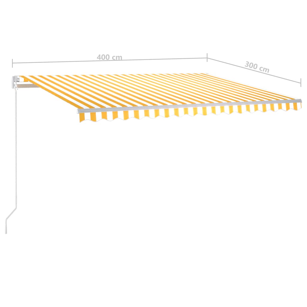 Automatic retractable awning with poles 4x3m Yellow and white