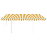 Automatic retractable awning with poles 4x3m Yellow and white