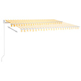 Automatic retractable awning with poles 4x3m Yellow and white