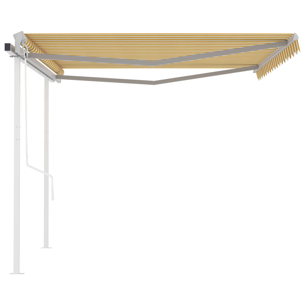 Automatic retractable awning with poles 4x3m Yellow and white