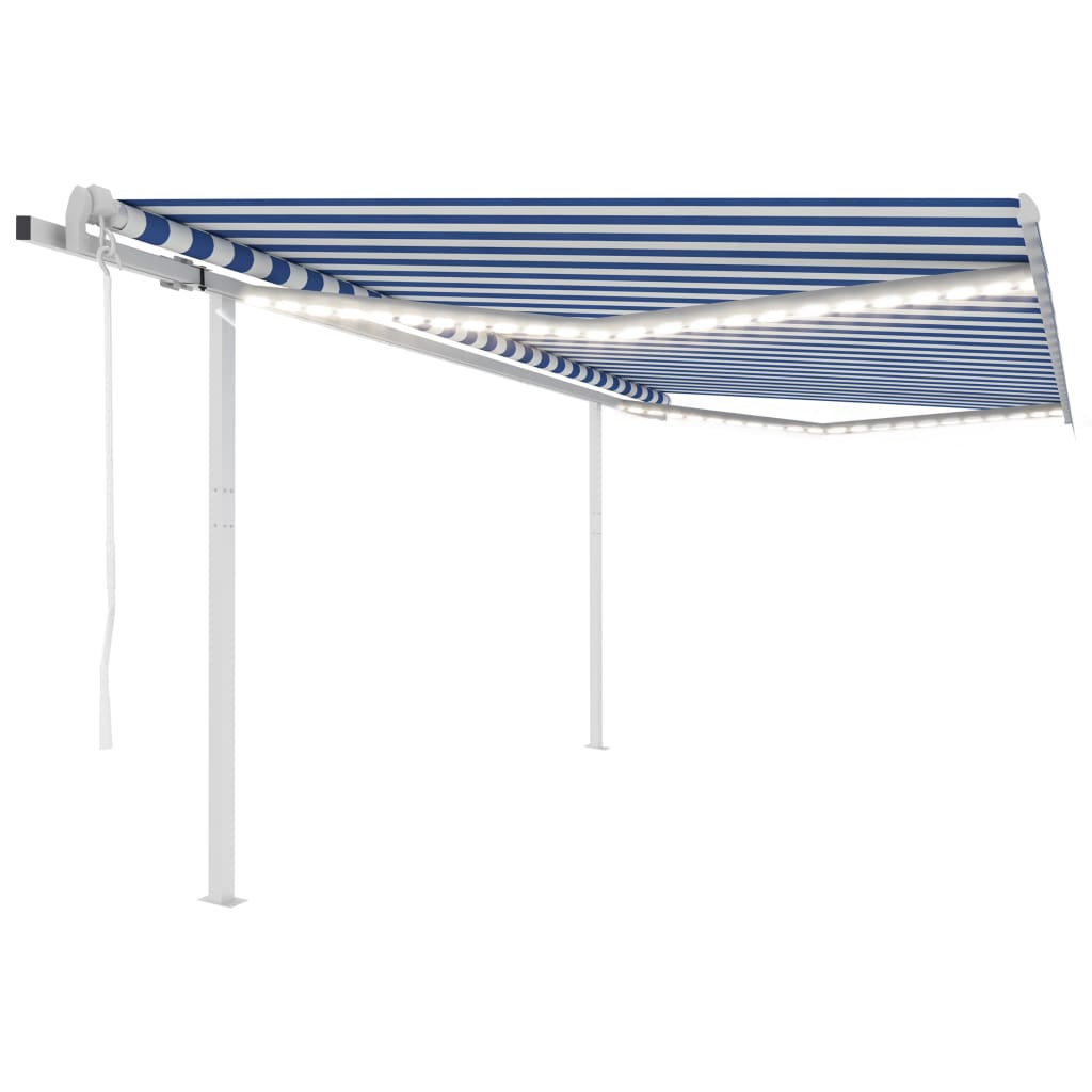 Automatic awning with wind sensor and LED 4.5x3 m Blue and white