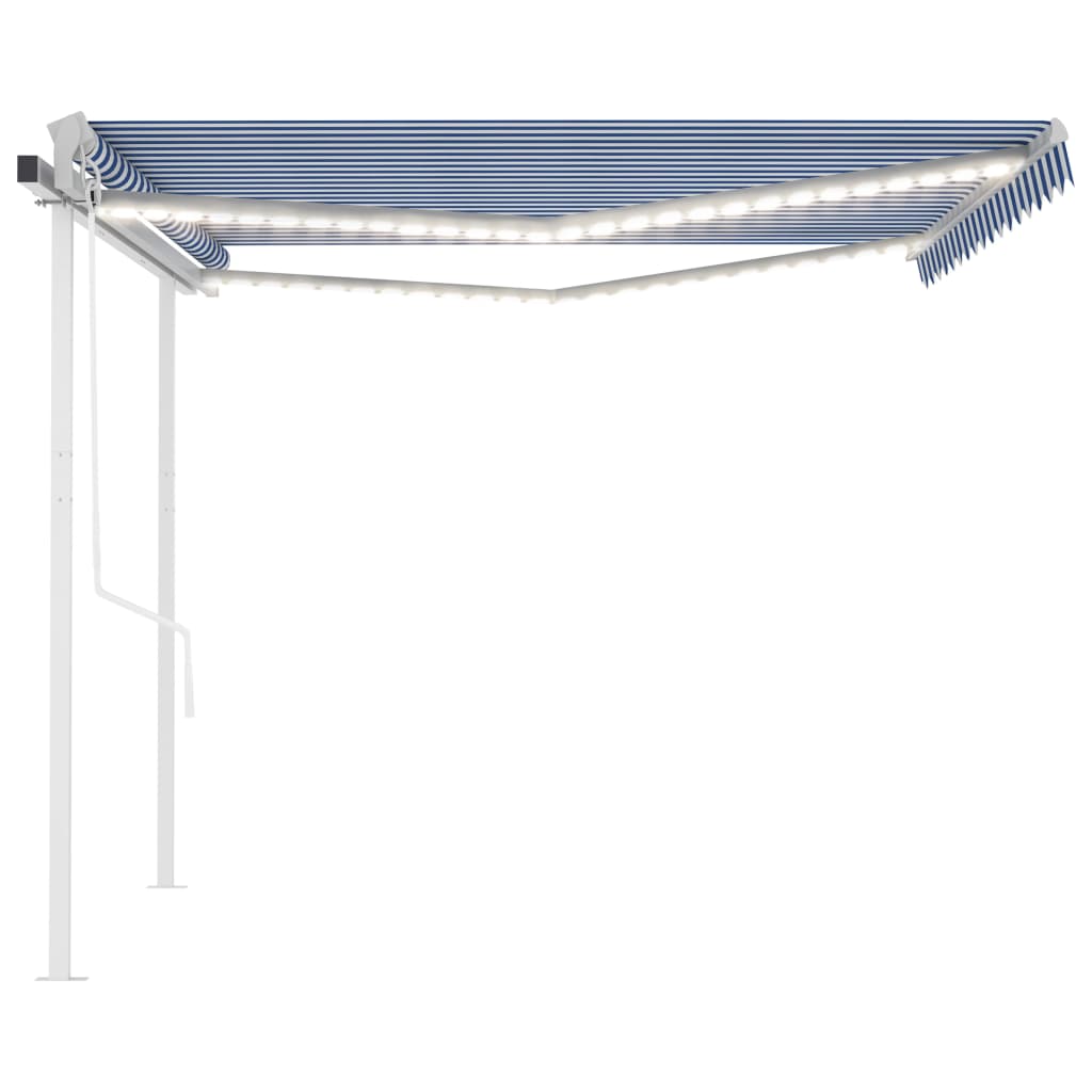 Automatic awning with wind sensor and LED 4.5x3 m Blue and white