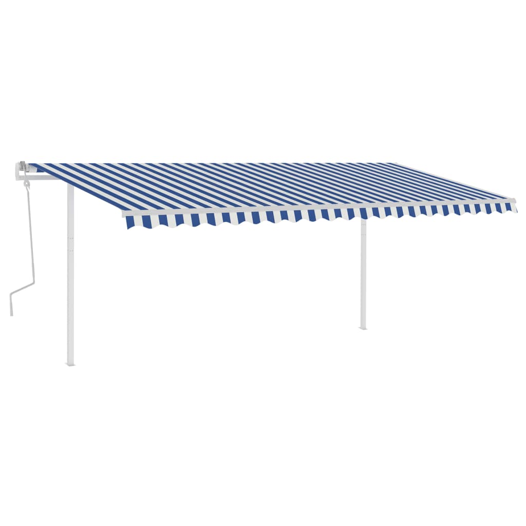 Manual retractable awning with LED 5x3 m Blue and white