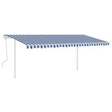 Manual retractable awning with LED 5x3 m Blue and white