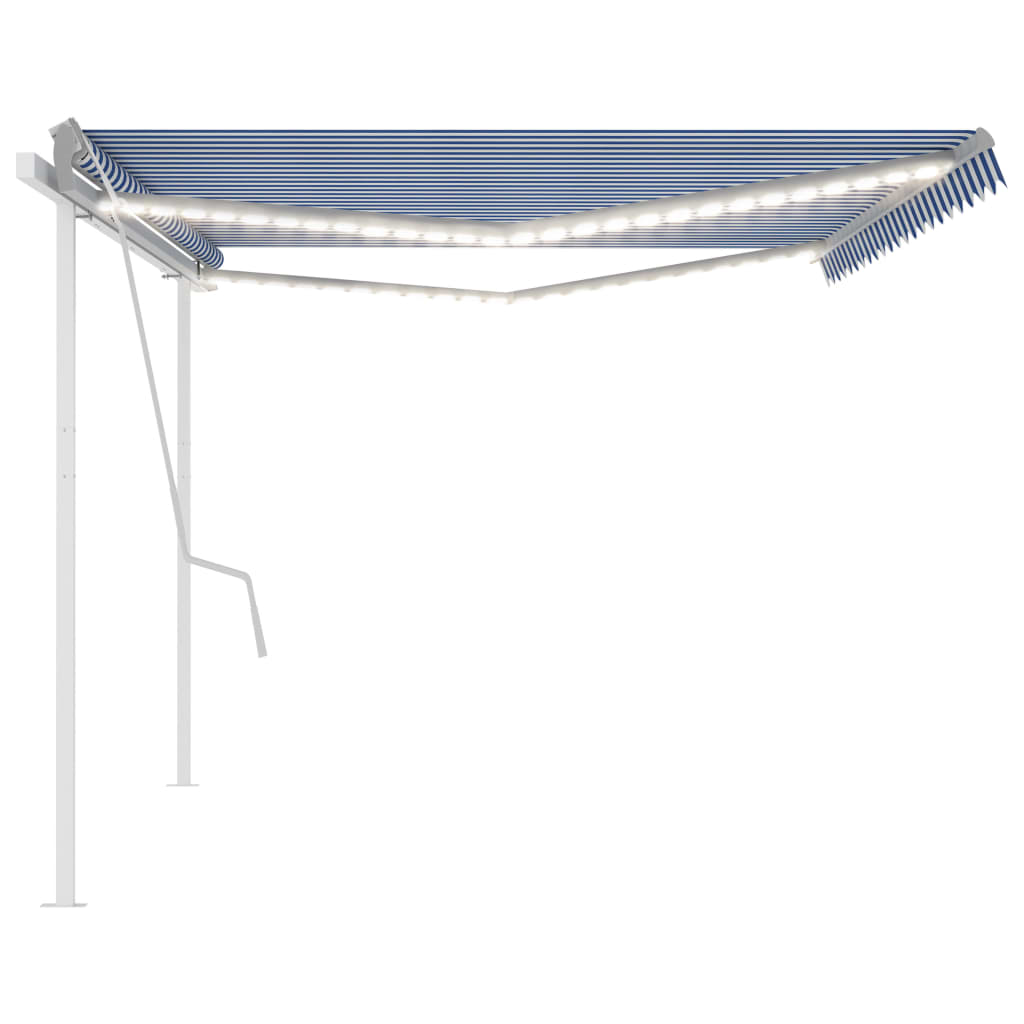 Manual retractable awning with LED 5x3 m Blue and white