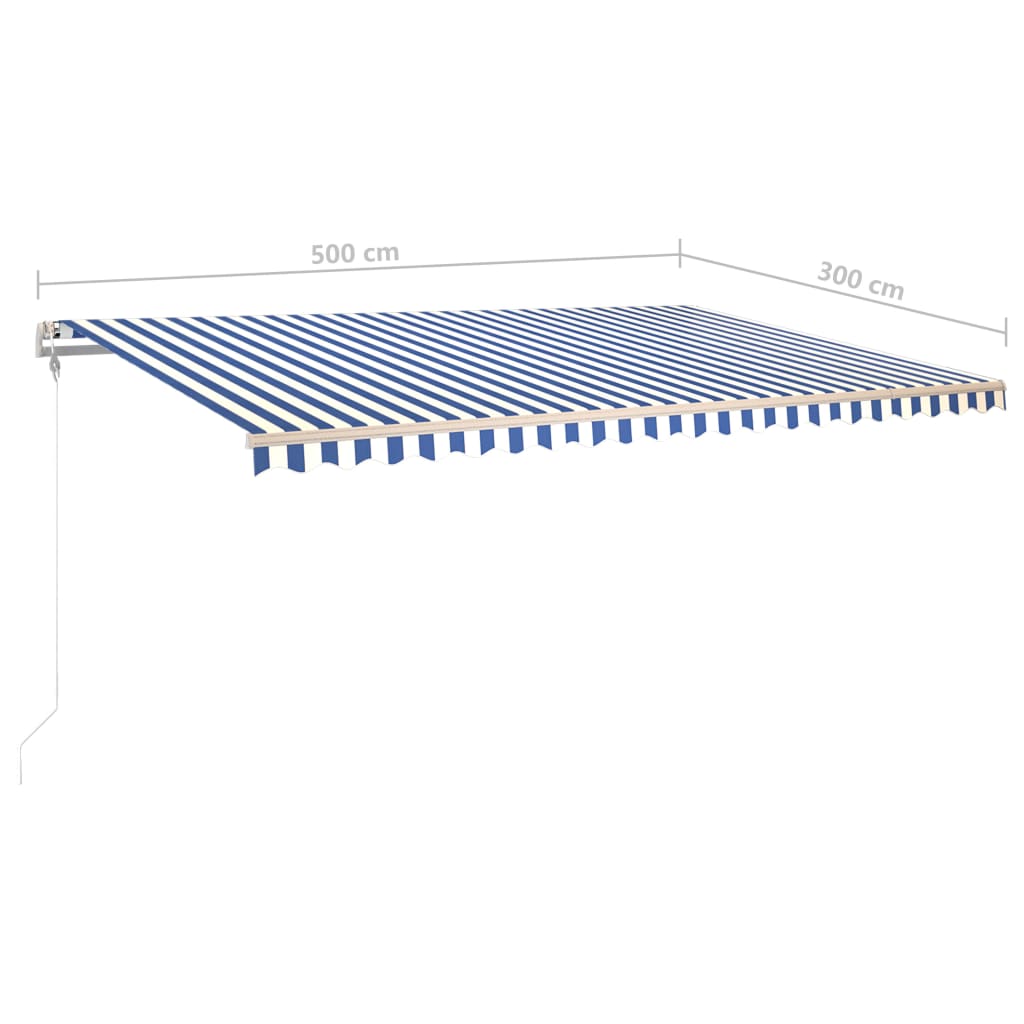 Manual retractable awning with LED 5x3 m Blue and white