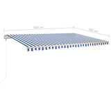 Manual retractable awning with LED 5x3 m Blue and white