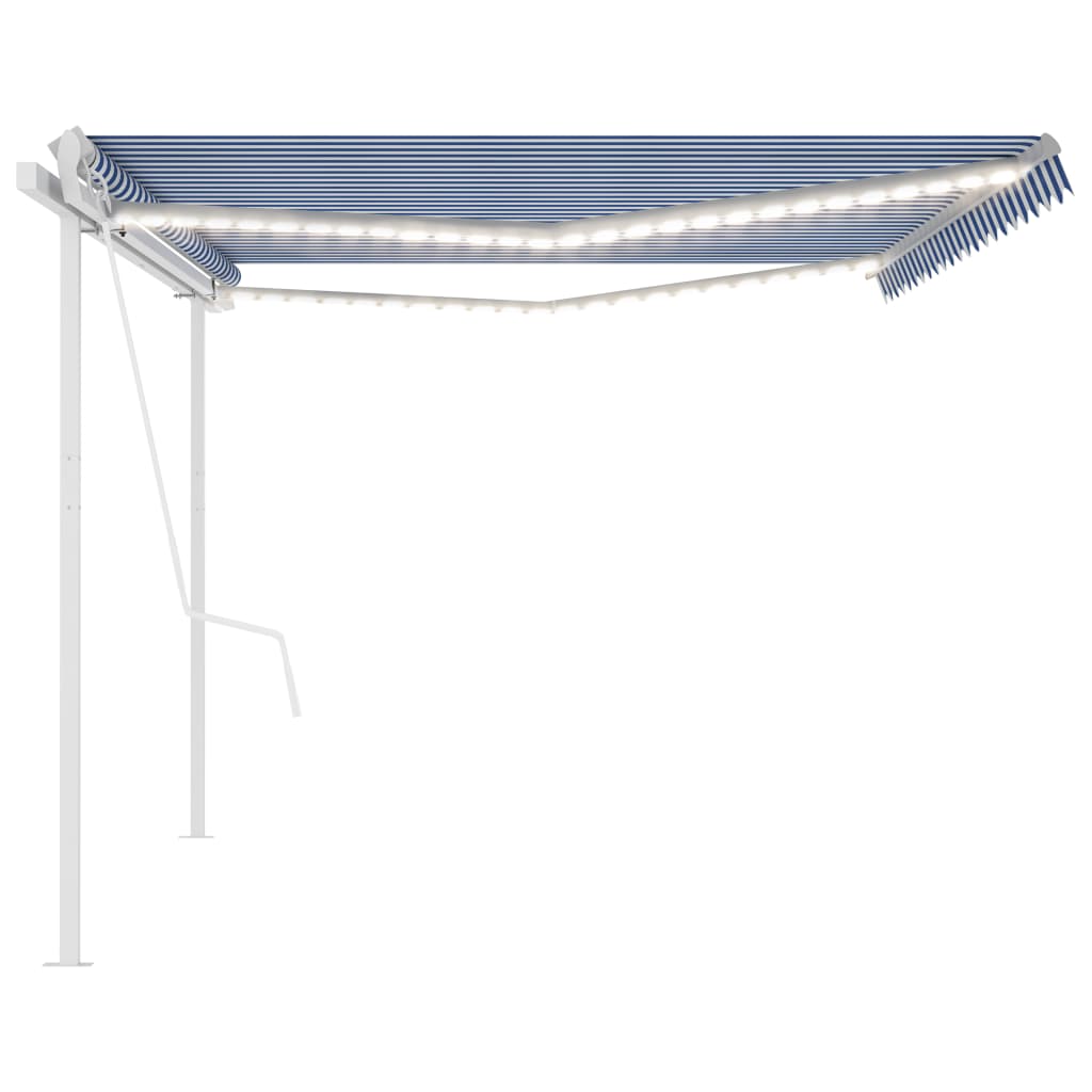 Automatic awning with wind sensor and LED 5x3 m Blue and white