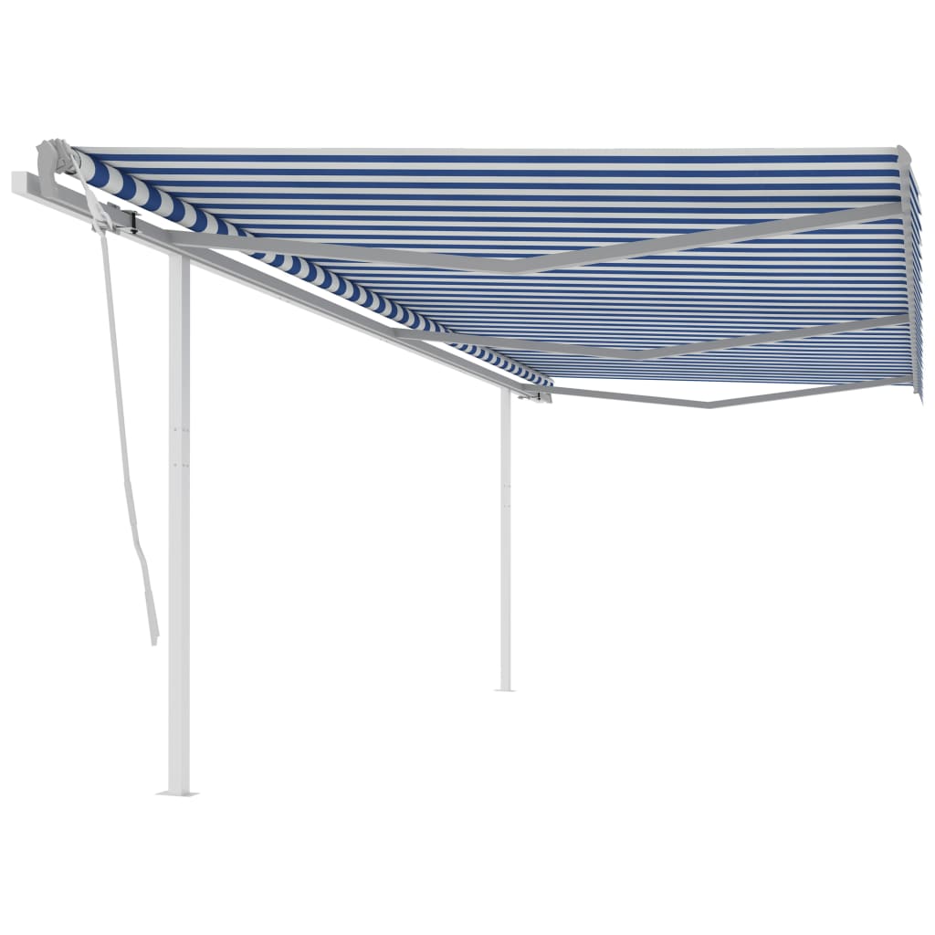 Manual retractable awning with poles 6x3 m Blue and white