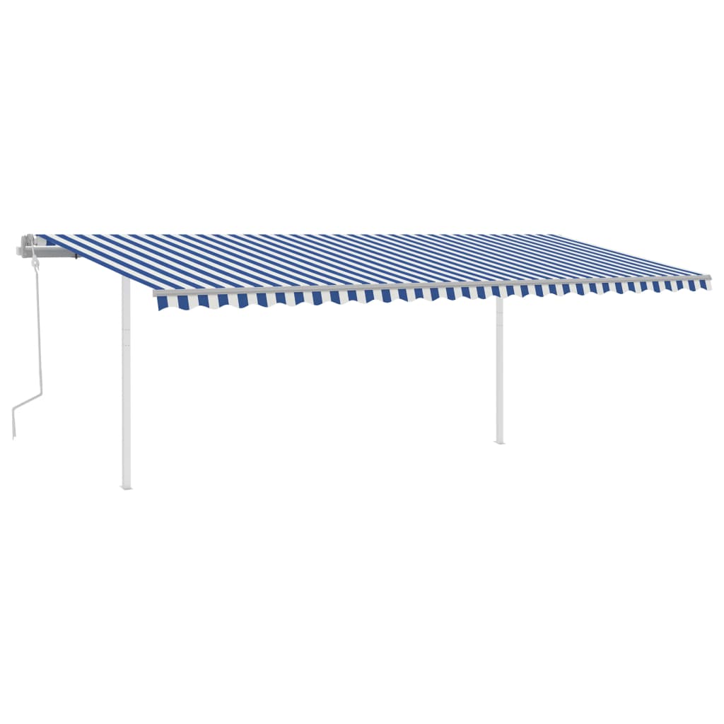 Manual retractable awning with poles 6x3 m Blue and white