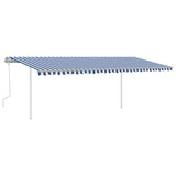 Manual retractable awning with poles 6x3 m Blue and white