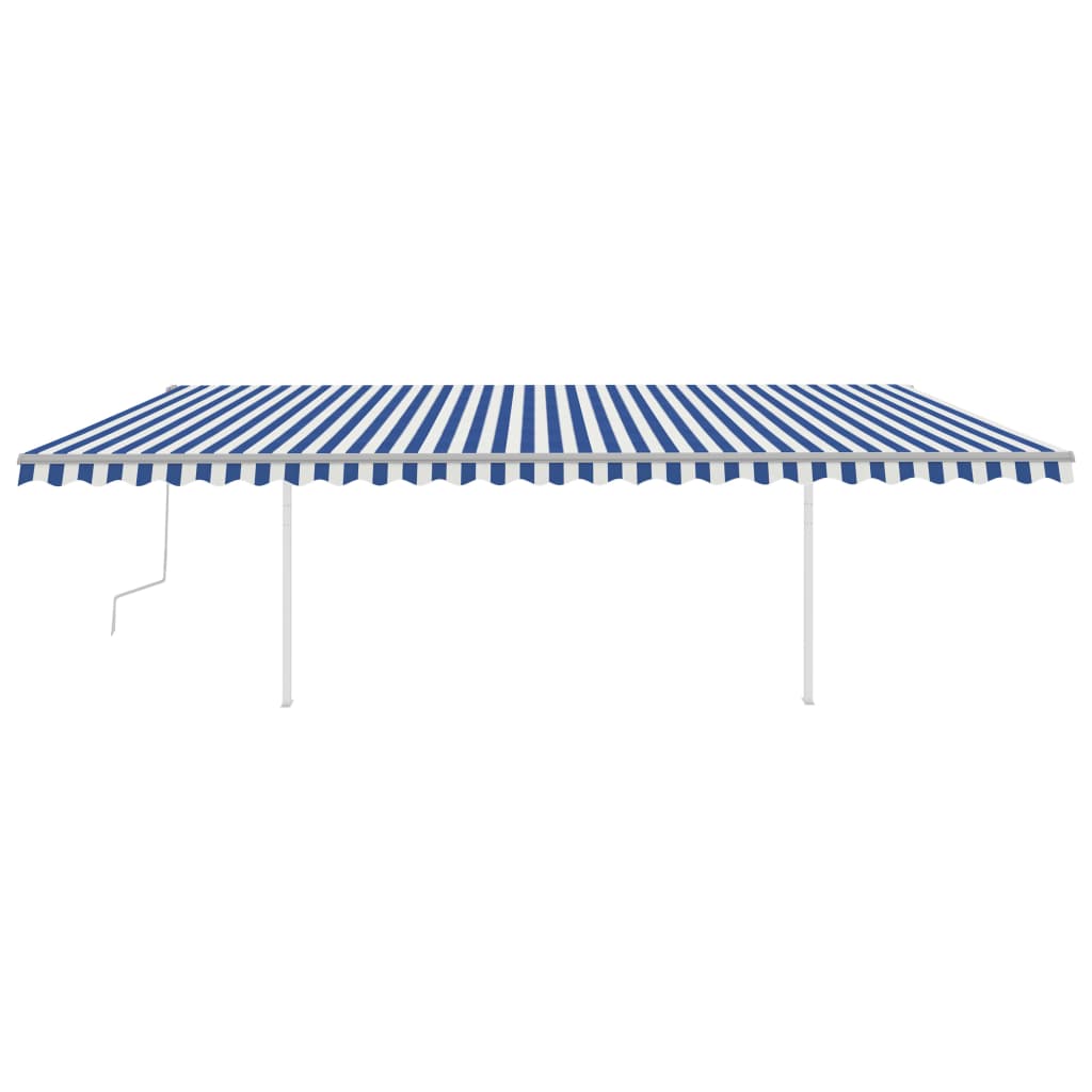 Manual retractable awning with poles 6x3 m Blue and white