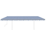 Manual retractable awning with poles 6x3 m Blue and white