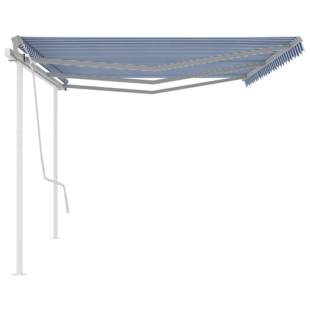 Manual retractable awning with poles 6x3 m Blue and white