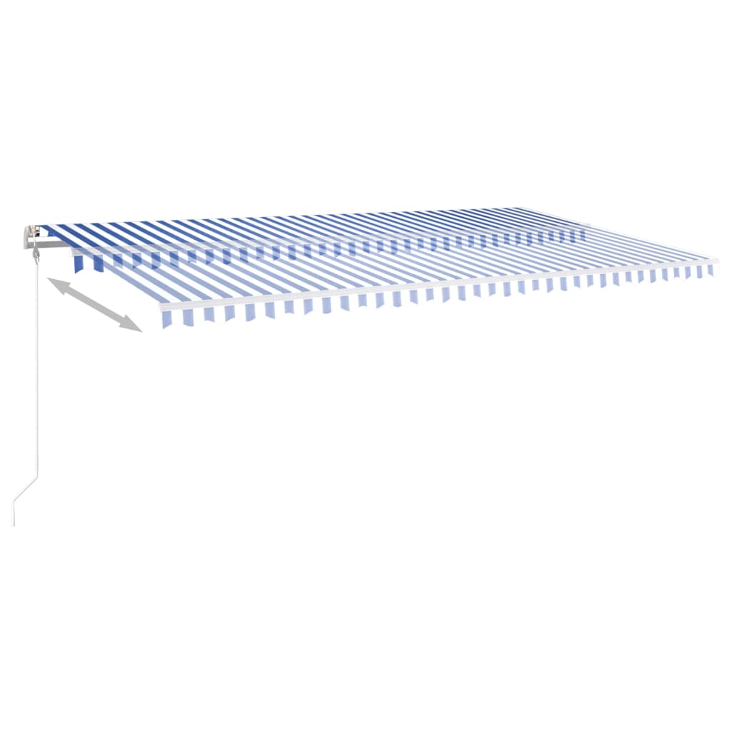 Manual retractable awning with poles 6x3 m Blue and white