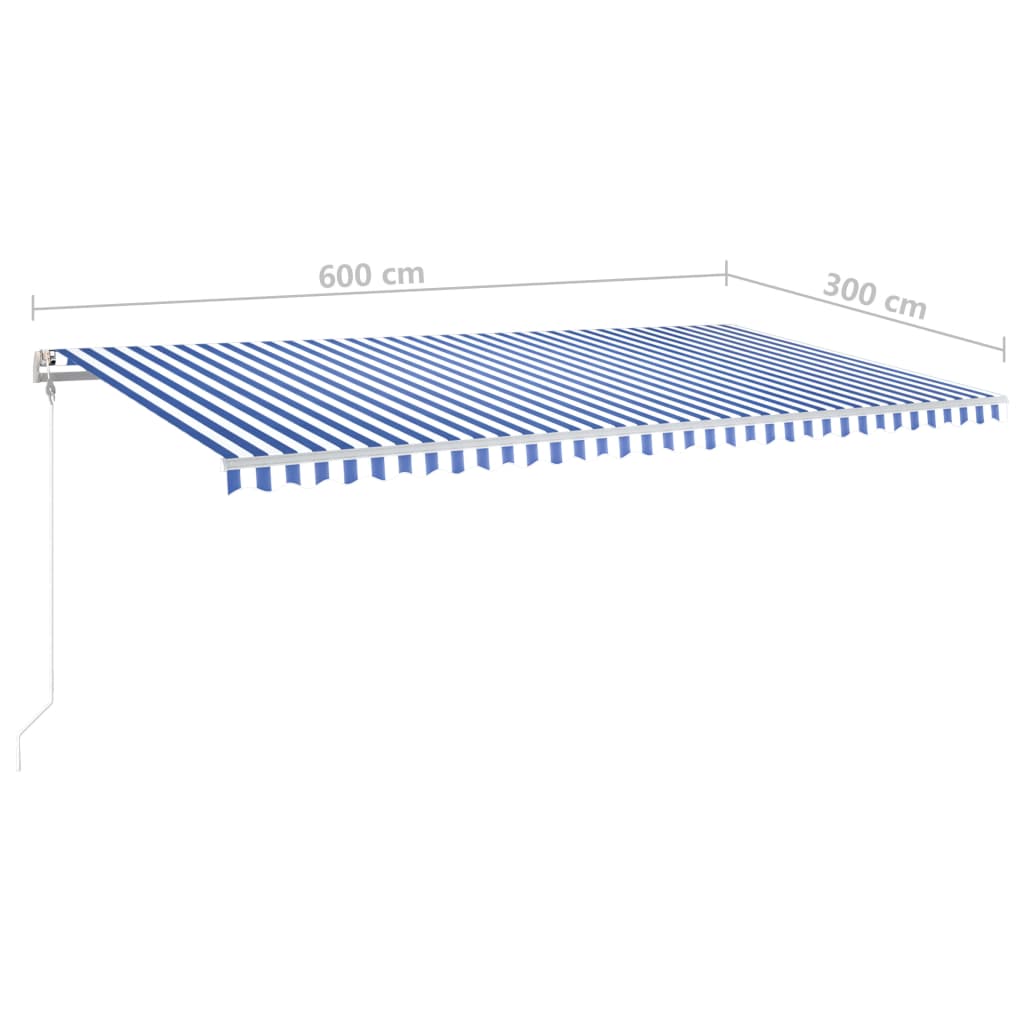 Manual retractable awning with poles 6x3 m Blue and white