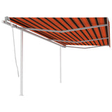 Manual retractable awning with poles 6x3 m Orange and brown