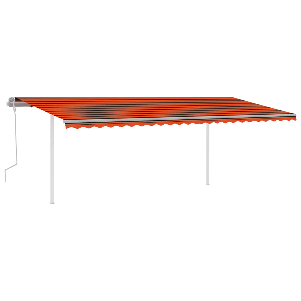 Manual retractable awning with poles 6x3 m Orange and brown