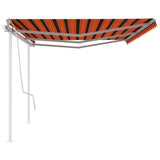 Manual retractable awning with poles 6x3 m Orange and brown