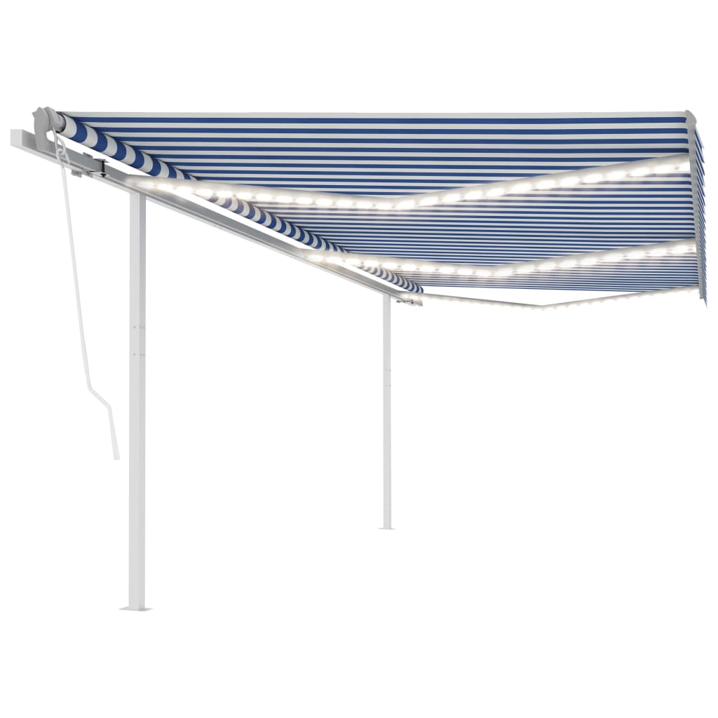 Manual retractable awning with LED 6x3 m Blue and white