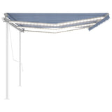 Manual retractable awning with LED 6x3 m Blue and white