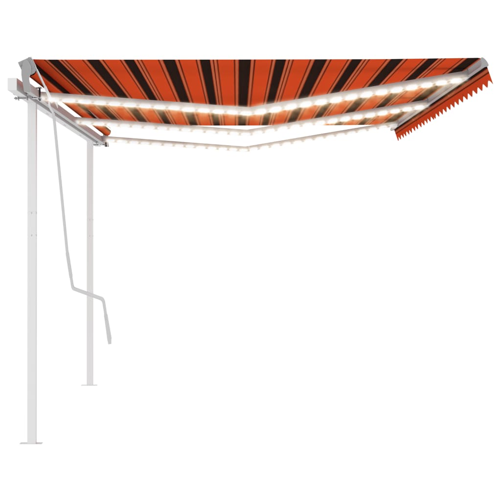 Manual retractable awning with LED 6x3 m Orange and brown