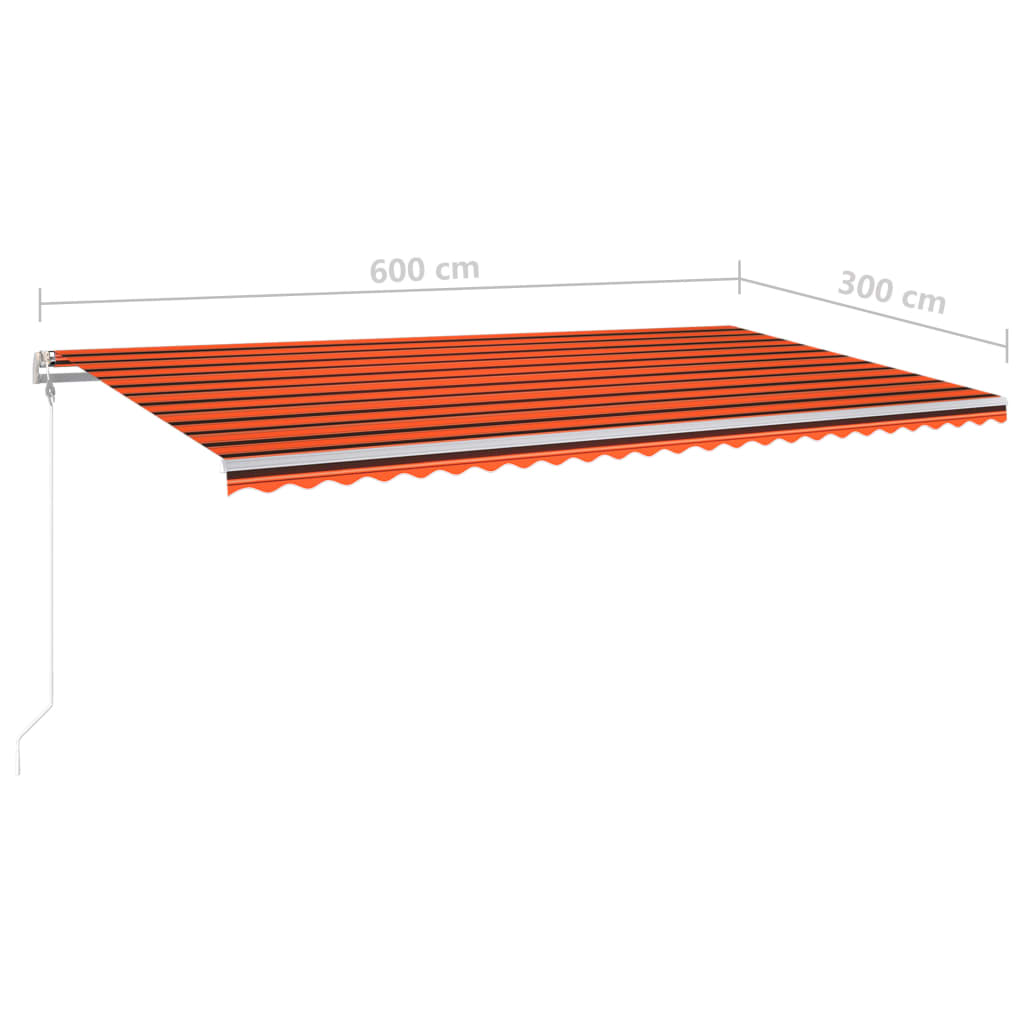 Manual retractable awning with LED 6x3 m Orange and brown