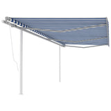 Automatic retractable awning with poles 6x3 m Blue and white