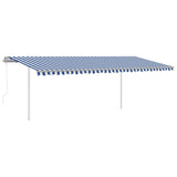 Automatic retractable awning with poles 6x3 m Blue and white